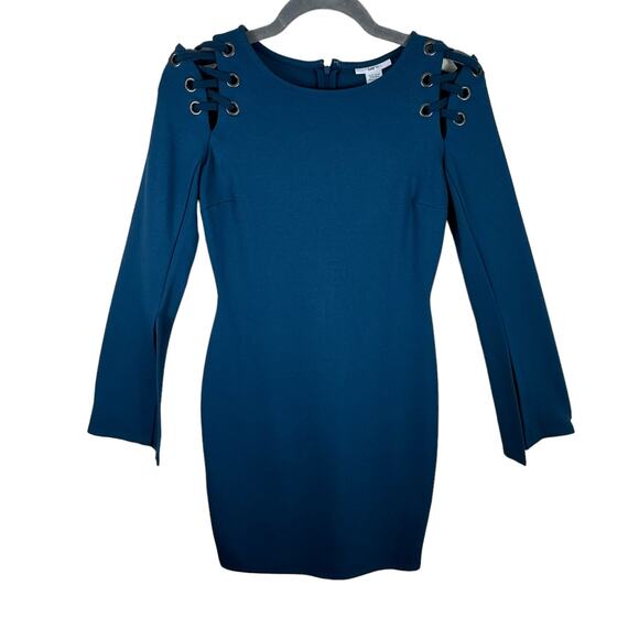 Bar III Teal 3/4 Sleeve Round Neck Knit Short Stretchy Sheath Dress Size XS - Picture 1 of 7